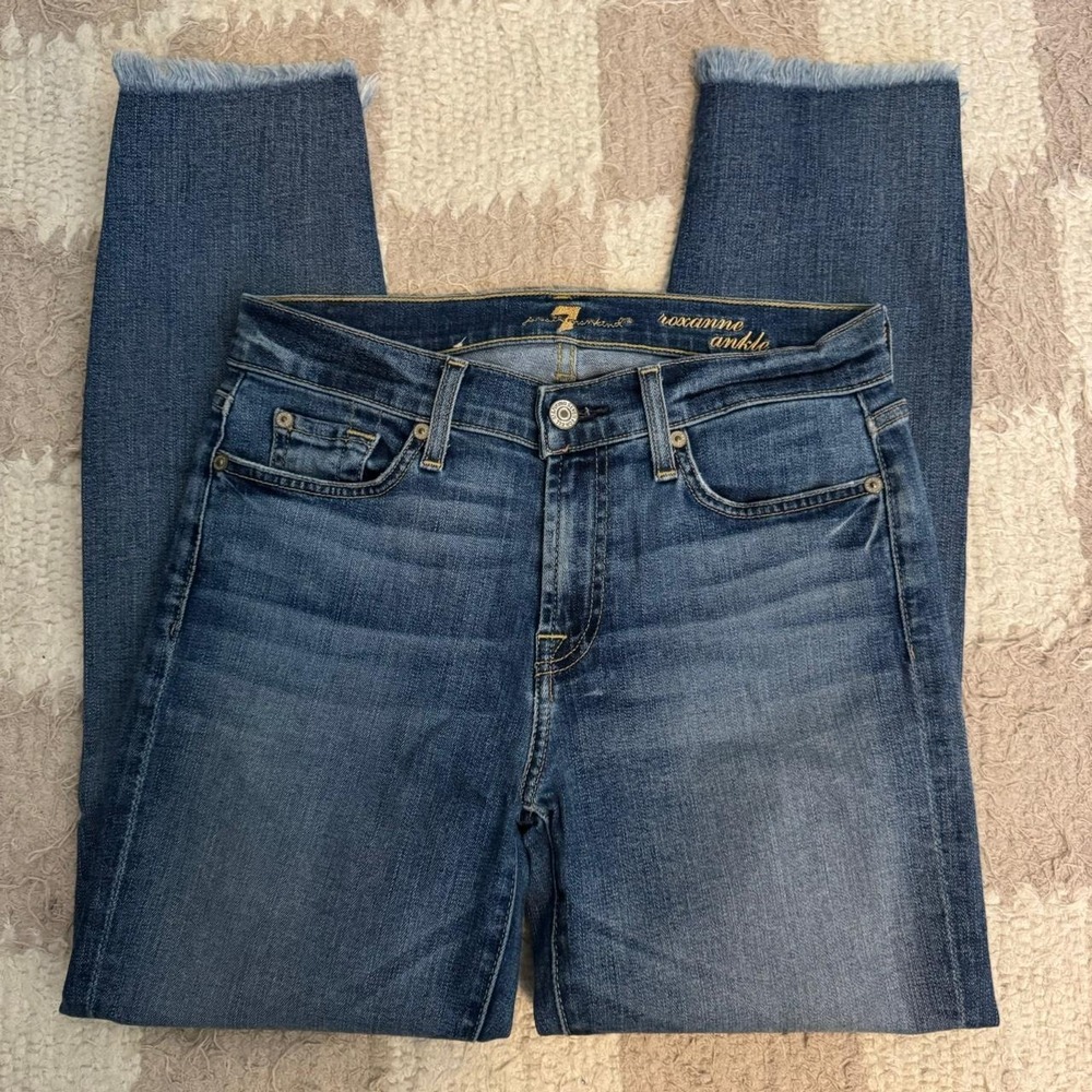 7 For All Mankind Roxanne Skinny Distressed‎ Raw Hem Ankle Jeans, Size 27